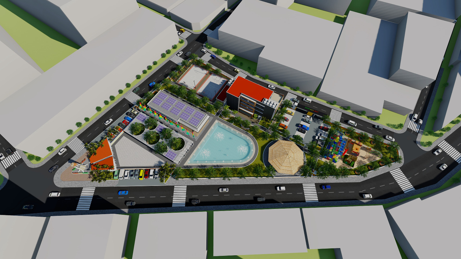 Vue aérienne 3D du parc urbain Petit Lac à Taouyah